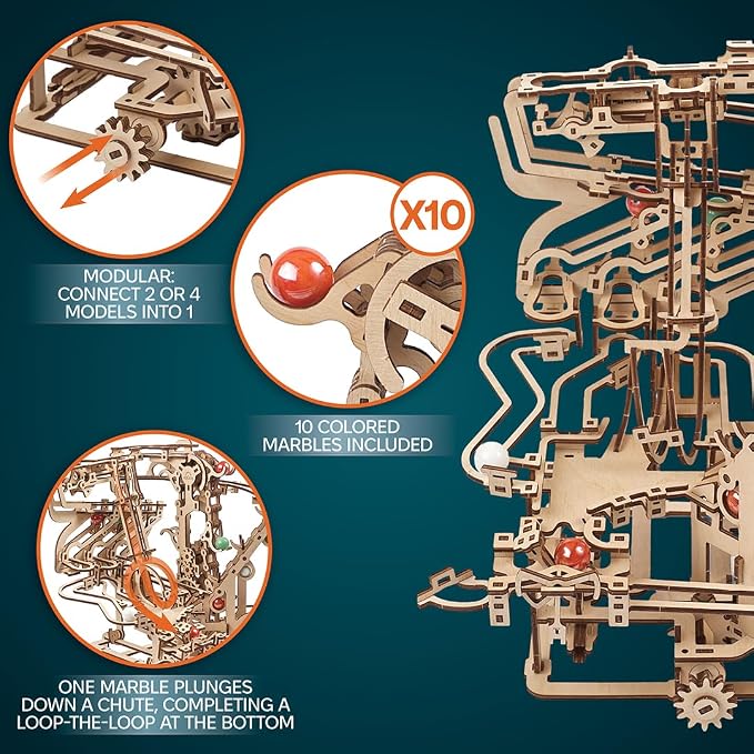UGEARS Marble Run Chain Hoist 3D Wooden Puzzles for Adults - Wooden Model Kits for Adult Models for Adults to Build Mechanical Engineering Kit Brain Teaser, Hobby Set