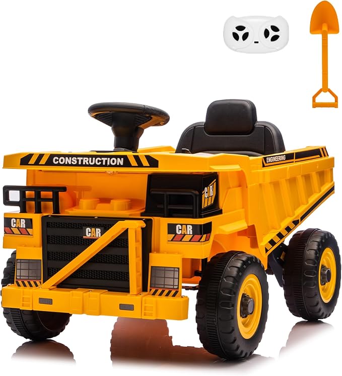 12V Ride On Dump Truck Kids Ride On Car for Kids, Battery Powered Electric Car with Remote Control, Electric Dump Bed, Wear-Resistant Tires, 4 Wheels Tractor Ride On Toys, Yellow