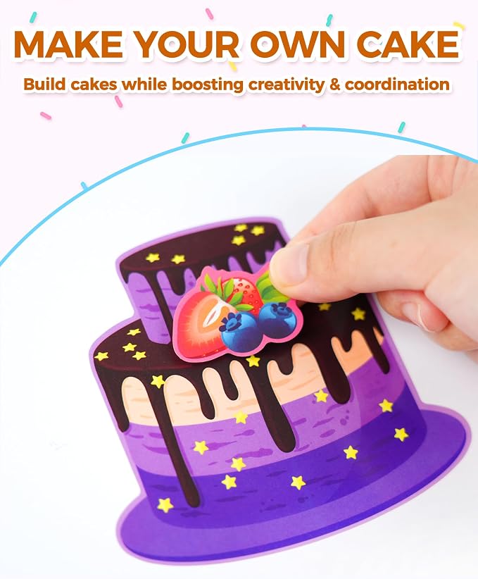 Aowplc 32 Sheets Cake Stickers for Kids – Make Your Own Birthday Cakes Stickers, Toddler Party Favors & Goodie Bag Stuffers