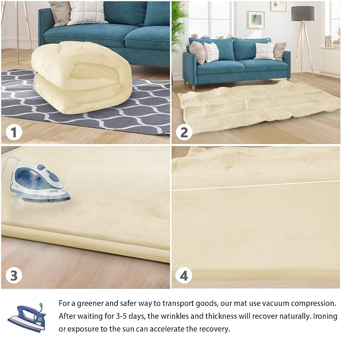 Baby Play Mat for Floor Nursery Rug Muscle Mat Area Rug Playroom Rug 79"x110" Playpen Mat Elastic Foam 1.3" Thick Crawling Mat for Babies,Toddlers, Infants, Kids,Light Beige