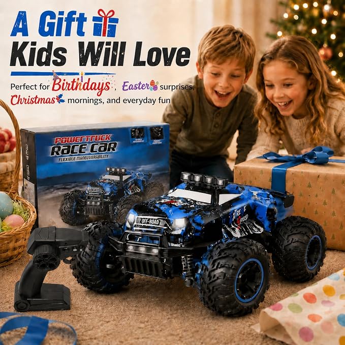 JoyRapt Remote Control RC Cars, 2.4GHz 1:18 2-Speed RC Car with LED Lights, 2WD Remote Control Truck Gifts for Beginner Boys Girls, Toy Car Birthday Christmas Easter Stuffer Gifts for Beginner Kids
