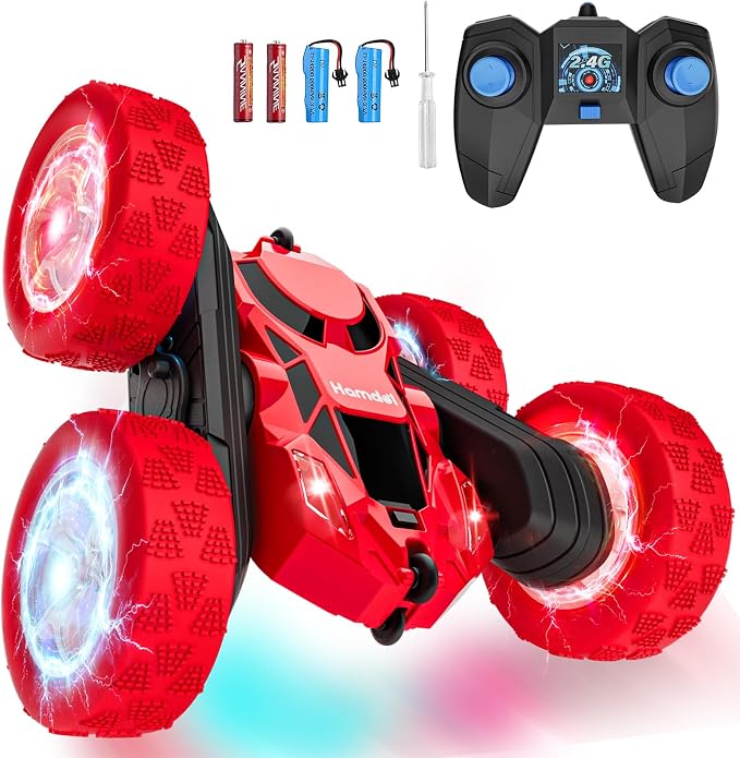 Hamdol Remote Control Car for Kids Ages 6-12, 4WD RC Stunt Car with LED Lights & 360° Flips, 2.4GHz Fast Electric Toy Vehicle, Upgraded Battery, Birthday for Boys Ages 8-10