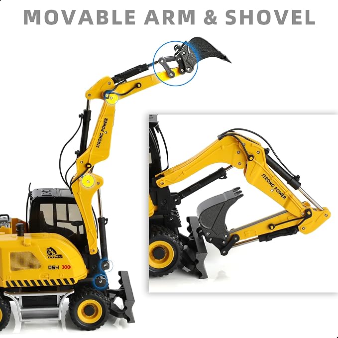 Excavator Toy, 1:50 Diecast Realistic Construction Vehicle with Movable Metal Arm, Durable Rubber Tires, Ideal Sand Toy Gift for Boys