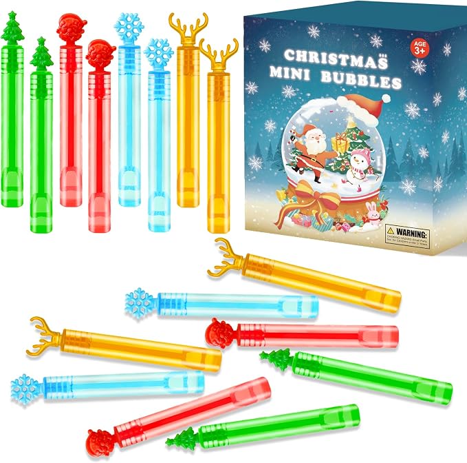 Holiday Party Favors Goodie Bags Stocking Stuffers for Kids – 32 Pack Small Mini Bubbles Wand Toys Gifts for Toddlers, Winter New Year School Classroom Party Supplies, Prizes & Treats for Students