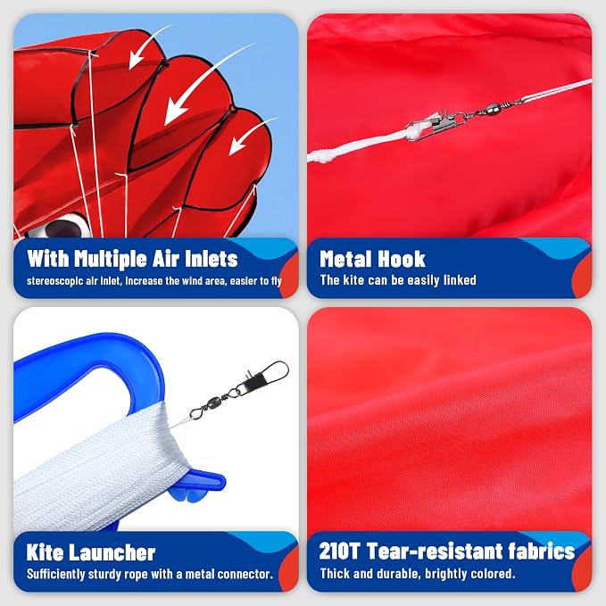 SGftre 3 Piece Set Octopus Kites for Kids and Adults，Easy to Fly for Outdoor Adults Children Line Kite for Kids Toy (Octopus red Blue Green 3-piece Set, 3)