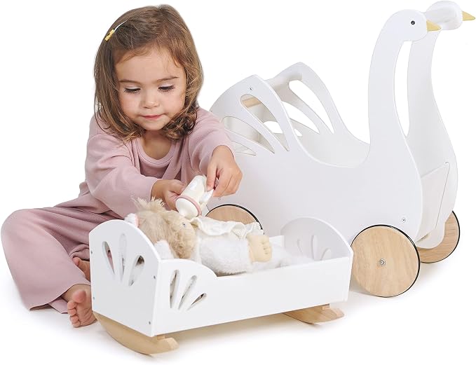 Tender Leaf Toys - Sweet Dreams Dolly Bed - Wooden Baby Doll Rocking Cradle with Bedding and Accessories - Encourages Love and Nurturing Play for Boys and Girls - Age 18m+