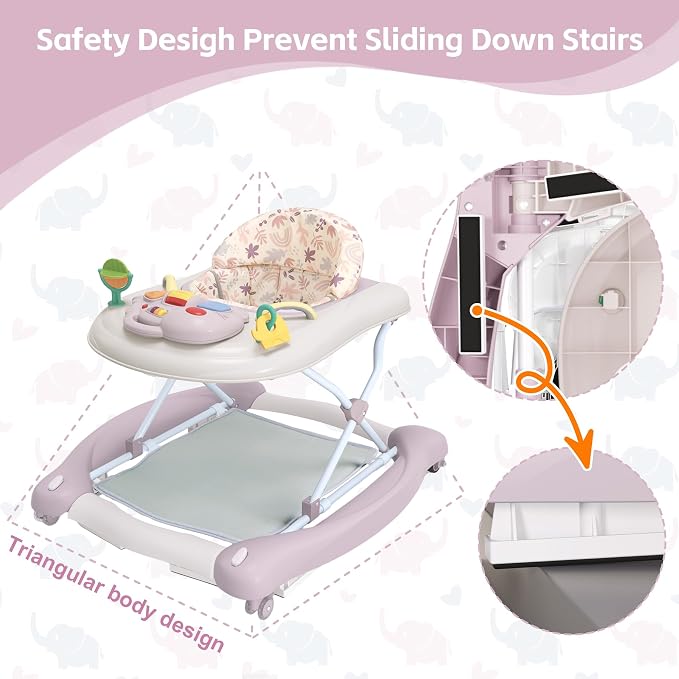 Foldable Baby 5-in-1 Activity Walker - Rocker, Activity Center, Bouncer, Seat Walker, Push Walker - Adjustable Speed Rear Wheels and Height Toys Ages 6-18 Months… (Purple)