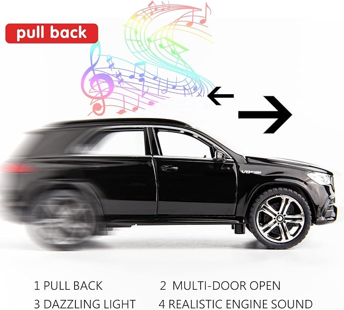 WAKAKAC 1/32 Scale AMG GLE 63S SUV Toy Car, Alloy Diecast Collectible Pull Back Car Model with Light and Sound Toy Vehicles for Adults Boys Girls Gift Toy(Black)