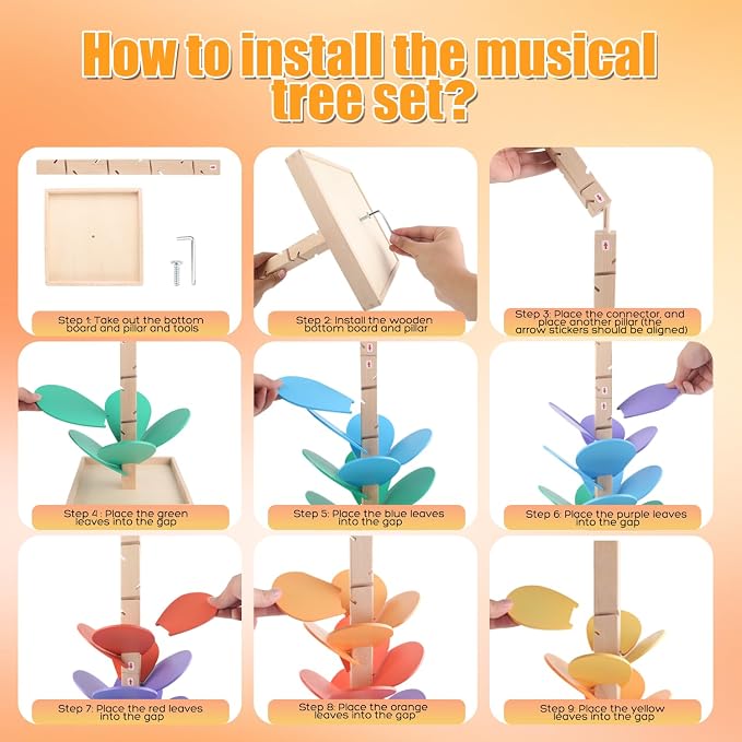 Marble Run Wood Ball Drop Toy for Kids 3-5 Toddlers Wooden Musical Tree Set Ball Run Toys for 4-8 8-12 Years Old Marble Tree Montessori Toys Christmas Birthday Gift (1.1inch Balls)