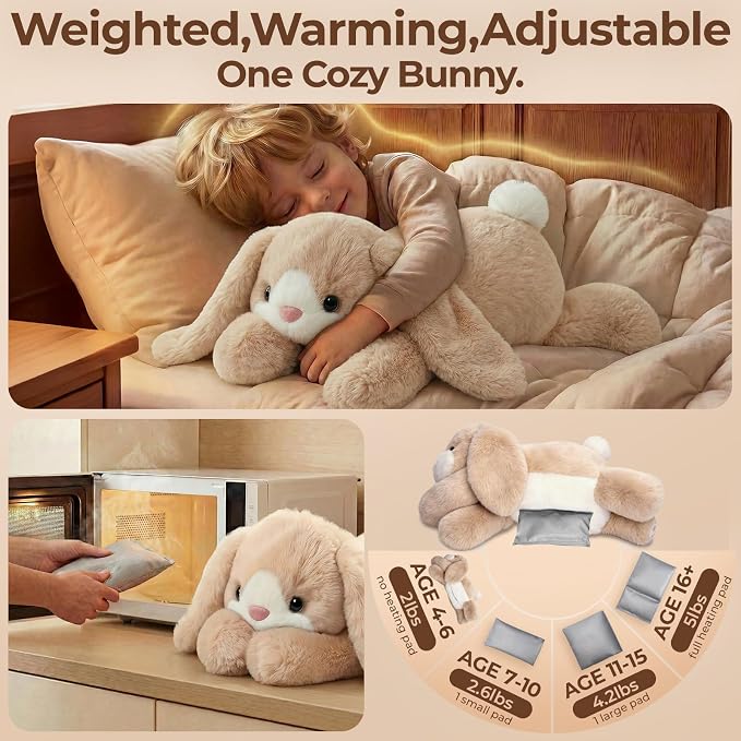 Mewaii Weighted Stuffed Animals for Adults & Kids, 2-5 lbs - 23" Heatable Coolable Bunny Plush, Microwavable Adjustable Removable Inner Pad, Realistic Hug Comfort Easter Gift (Cream White)