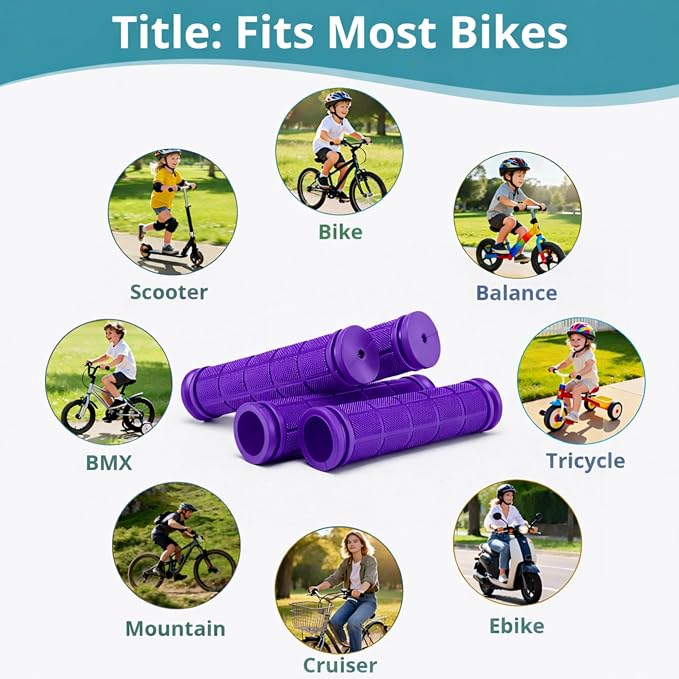 CHUNZEXI 4 PCS Bike Handlebar Grips, Rubber Bicycle Bar Grips Replacement, Non-Slip Handle Grips for Kids Bikes, Scooters, BMX, Mountain & Cruiser Bikes