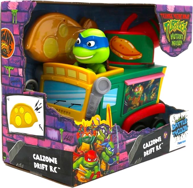 Teenage Mutant Ninja Turtles: Mutant Mayhem - Calzone Drift RC | Full-Function Remote Control Vehicle | 2.4 GHz Calzone Controller | 180-Degree Cannon Blaster | Leonardo Bobblehead | Ages 6+