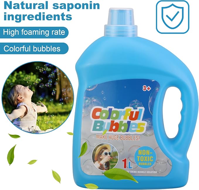 SHCKE Concentrated Bubble Solution,1 L/ 33.8 OZ Bubble Refill | Safe and Fun, Easy to Use,Leak-Proof and Portable, Perfect for Bubble Machine,Bubble Gun,Bubble toys