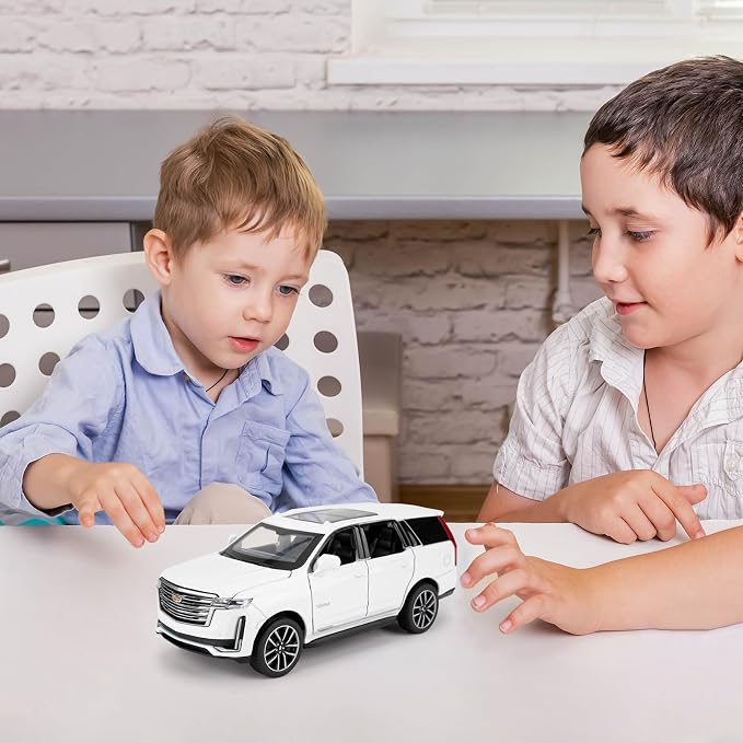 1:32 Scale Car Model Compatible for Collectible Escalade SUV Diecast Toy Vehicle, Zinc Alloy Pull Back Toy Car with Sound and Light for Adult Boys Girls 3 4 5 6 7 8 (White)