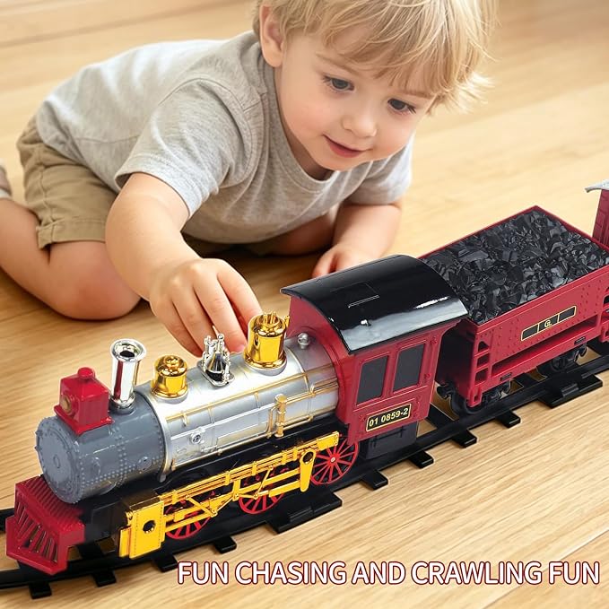 Goldlok Electric Train Set with Light & Sounds, 19 PCS Train Toys for Toddlers 3-5 & Kids 4-8, Locomotive, Passenger Car, 12 Tracks, Indoor Toy, Birthday for Boys and Girls