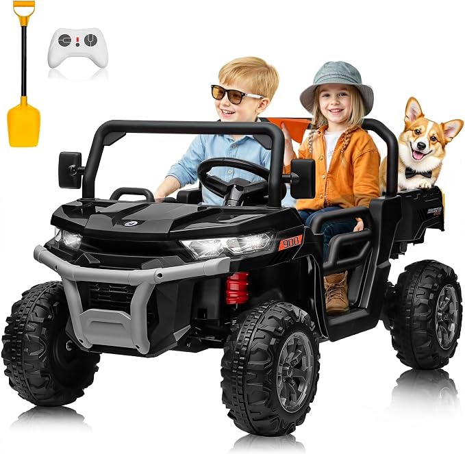 Joyracer 4WD 24 Volt Ride on Toys, 800W Ride on Truck for Kids, 2 Seater Power Car Wheels w/Dump Bed & Shovel, Ride on UTV w/Remote Control, Bluetooth, LED Lights, Black
