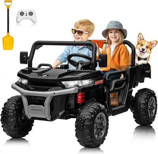 Joyracer 4WD 24 Volt Ride on Toys, 800W Ride on Truck for Kids, 2 Seater Power Car Wheels w/Dump Bed & Shovel, Ride on UTV w/Remote Control, Bluetooth, LED Lights, Black
