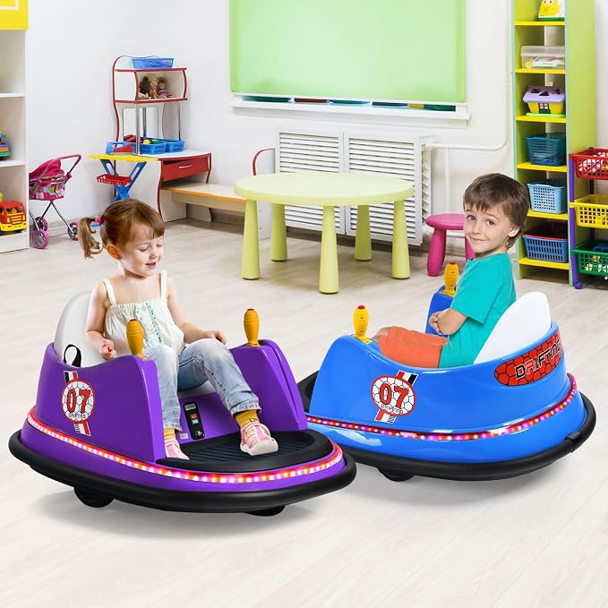 HONEY JOY 12V Toddler Bumper Car, Battery Powered Baby Ride on Bumper Car, Dual Joysticks, Flashing LED Light & 360 Degree Spin, Electric Vehicle Ride on Toys w/Remote Control, Gift for Boys Girls