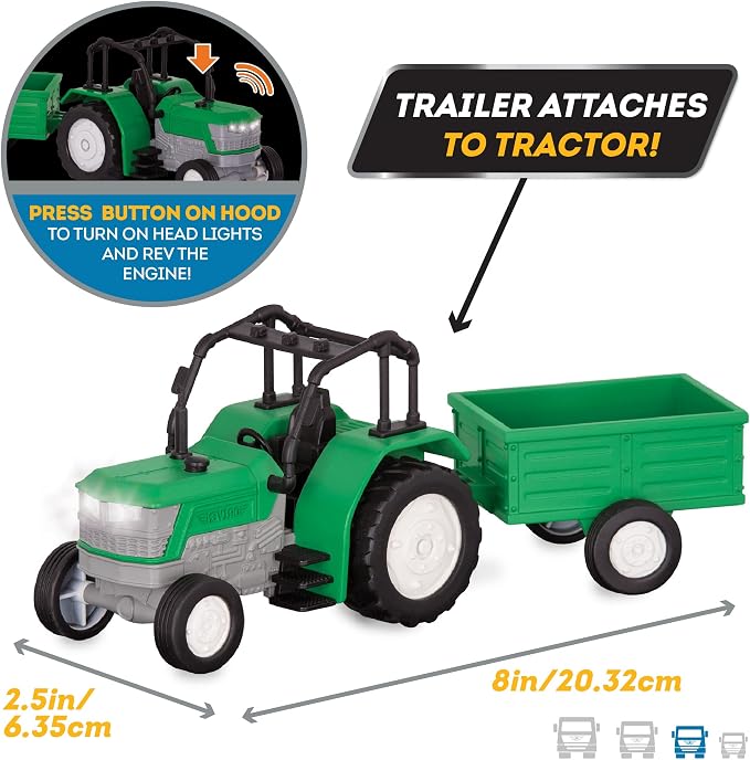 Driven by Battat – 7-Inch Tractor Toy with Lights & Sounds, Movable Parts, Farm Vehicle for Boys & Girls, Durable Design, Realistic Details, Gift 3+ Years Toy for Kids