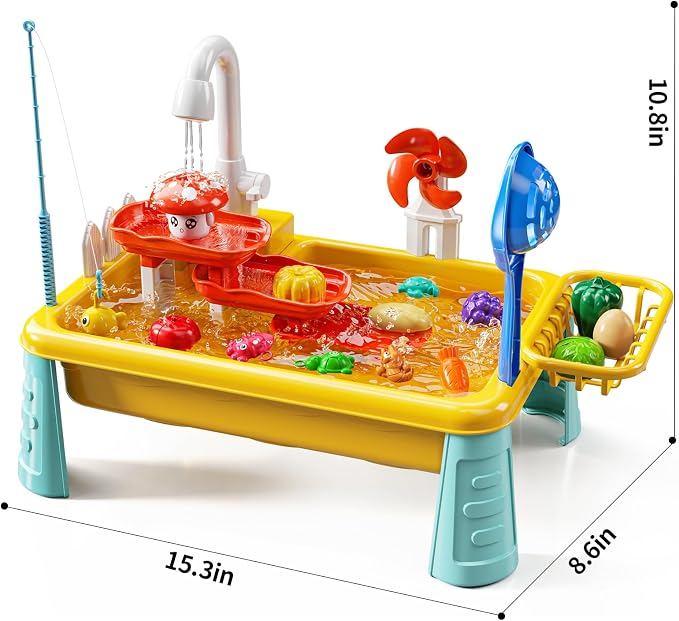 JUKUDAHU Water Table for Toddlers 1-3 - Outdoor Toys with Electrical Water Pump, Kitchen Play Sink with Running Water for Kids Ages 4-8, Fishing Toy, Sensory Activity Pool Toys Gifts for Boys Girls