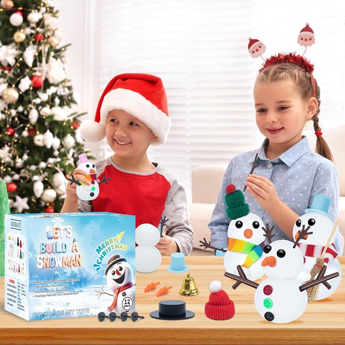 DSDFDS 12 Pack Christmas Craft - DIY Snowman Making Set for Kids, Creative Air Dry Modeling Clay, Build a Snowman Kit for Christmas Decorations Gifts Xmas Activities Holiday Favor Supplies
