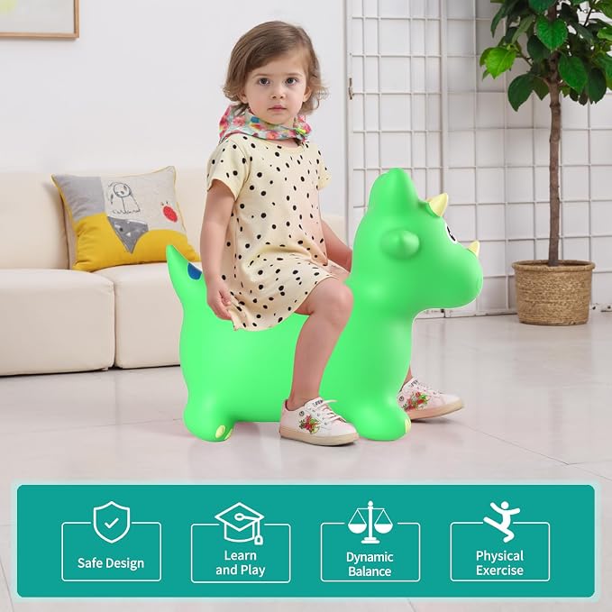 INPANY Bouncy Horse, Dinosaur Hopper Toys for Boys, Gifts Toy for Kid | Eco-Friendly PVC, Low Center Gravity, Cute Cartoon Design, Load 100 Lbs, Learn & Exercise & Active Fun, Gifts for 1-3 Kids