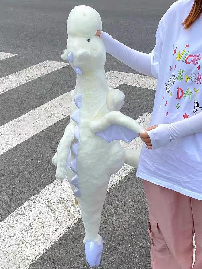 Giant Weighted Dragon Stuffed Animal 7Lbs, Soft White Plush Toy 51.2" White Stuffed Dragon for Kids and Adults