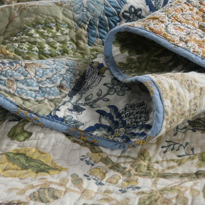 Cotton Bedspread Quilt Bedding Sets Reversible Coverlet Sets Comforters Rustic Paisley Floral Patchwork Sage Green Bedspread, Queen Size