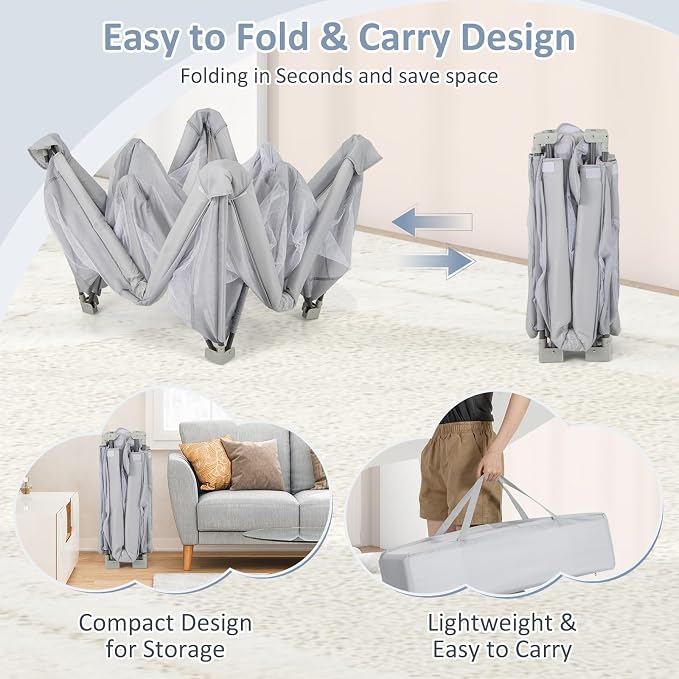 INFANS Foldable Baby Playpen with Mat, 50” x 50” Large Baby Play Yard for Infant with 50 Ocean Balls, 4 Handlers, Carry Bag, Indoor Outdoor Fence Toddler Activity Center (Gray, 50” x 50”)