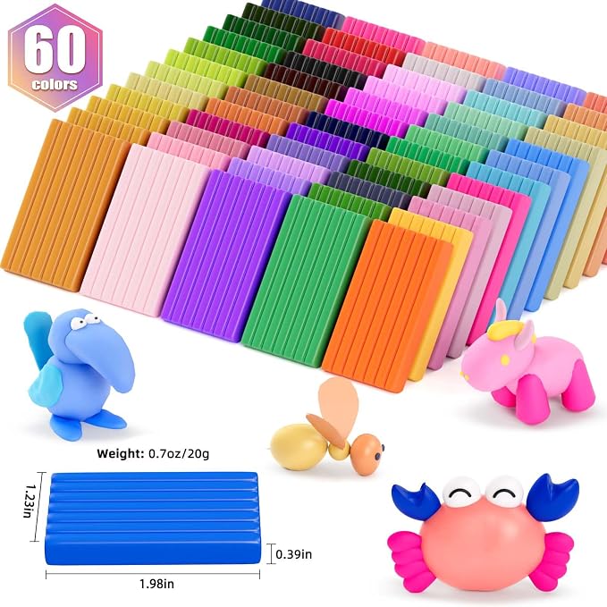 CiaraQ 60-Color Polymer Clay Oven Bake Modeling Kit for Kids & Artists | Non-sticky & non-toxic. 3.24 lb. With sculpting tools. Classroom & Home Use. Fun gift for Kids & artists. Ages 4+.