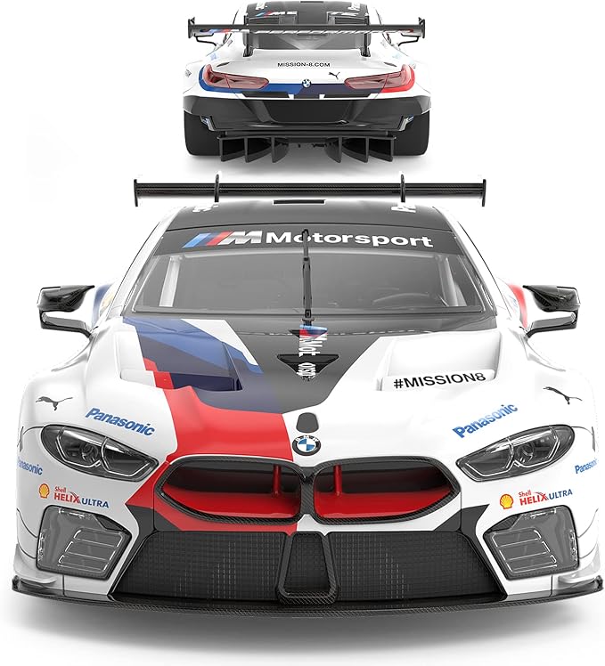 RASTAR Build Your Own RC Car BMW M8 GTE Kit with Remote, Motor & DIY Decals | Officially Licensed, Ideal Gift, 74PCs 1/18 Scale RC Model Car Building Kit with Openable Doors & Working Lights, 97200