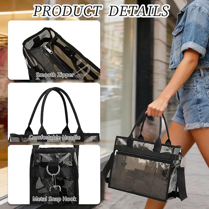 Fammart Mesh Beach Bag for Women, Large Beach Toy Pool Bag with Zipper Pocket, SandProof Cruise Essentials 2026 Family Travel