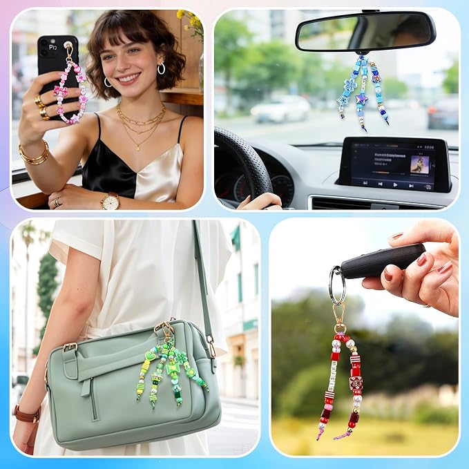 TOHONGADON 1227 PCS Beaded Keychain Making Kit for Women, DIY Bag Charm Kits, with Assorted Acrylic Star Heart Flower Letter Beads, Colorful Bead Keychain Kit
