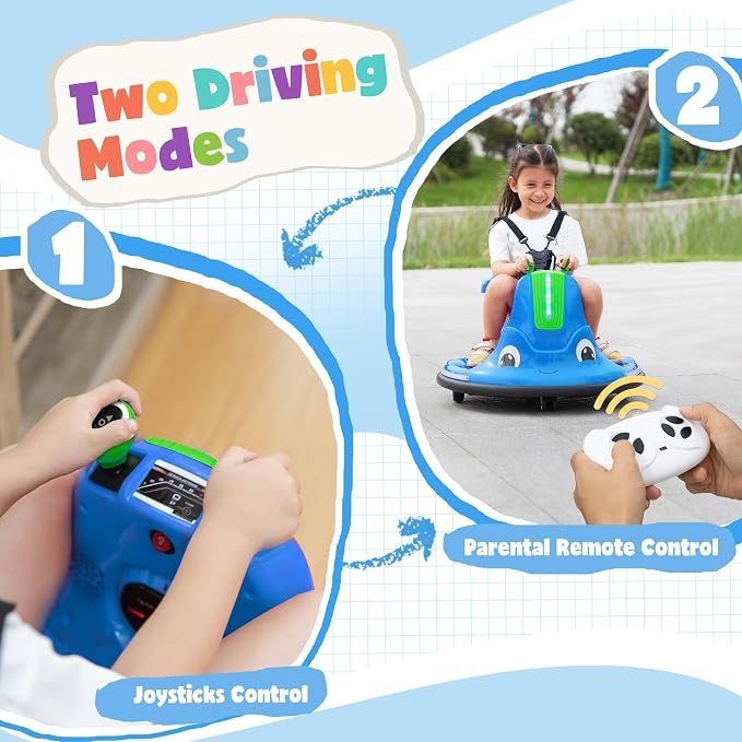TOBBI Kids Electric Ride On Snail Shape Toy, 12V Battery Powered Toddler Bumper Car with Parent Remote Control/Funny Stickers/360 Degree Spin for Children of Aged 1-6-Azzure