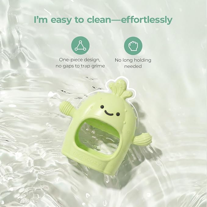 Momcozy Baby Teething Toys, Food Grade Silicone Baby Teether，Teething Mitten for Babies 0–6 Months，Teethers for Babies 6–12 Months，Anti Drop Wrist Teether with Multiple Chew Points， Grass Green