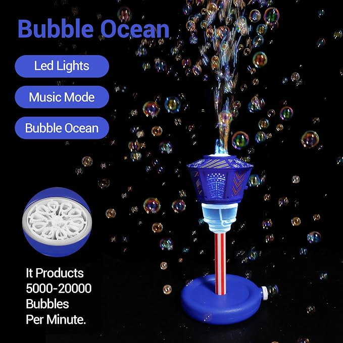 Bubble Machine for Kids Toddlers 1-3, Automatic Height Adjustable Standing Bubbles Blower Maker with Lights and Music Outdoor Toys for Birthday, Wedding Party