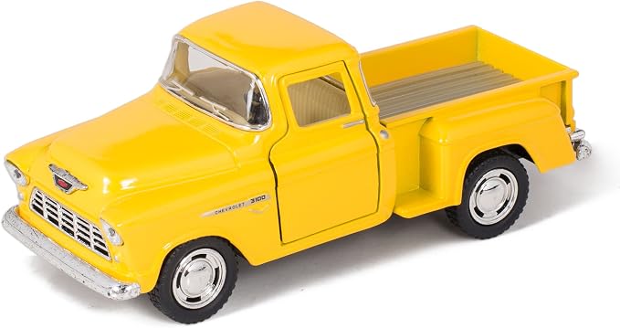 KiNSMART 1955 Chevrolet Stepside Pickup Truck 5 Inch 1:32 Scale Die Cast Metal Little Truck (Yellow)
