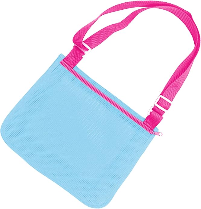 UTTPLL Colorful Mesh Beach Bag Adjustable Kids Quick Dry Net Tote for Seashell Collecting Sand Toy Swimming Accessories