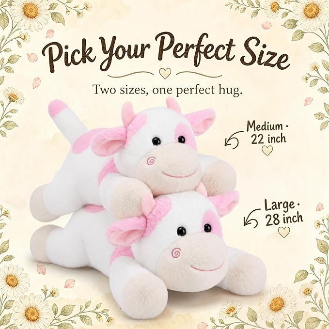 gnomantic Cow Weighted Stuffed Animals - 22 Inch 4.5 Pounds Weighted Plushies Cow Stuffed Animals - Big Plush Pillow - Cute Plush Toys Gifts for Kids & Adults (22" 4.5 lbs Pink)