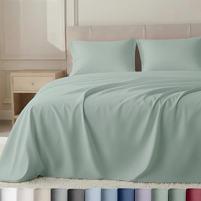 California Design Den Luxury Queen Size Sheets Set - Buttery Soft 800 Thread Count 100% Cotton Sateen, Durable Deep Pocket Sheet Set - Soft Celadon