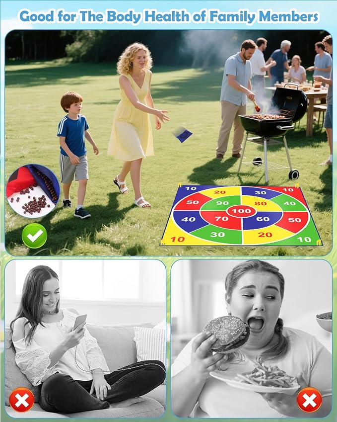 Outdoor Giant Tic Tac Toe Yard Games Double-Sided with Bean Bag Toss Mat, 26" Dart Board with Sticky Balls, Soft Plastic Cones Ring Toss Game for Kids Adults Family Indoor Outside Carnival Lawn Games