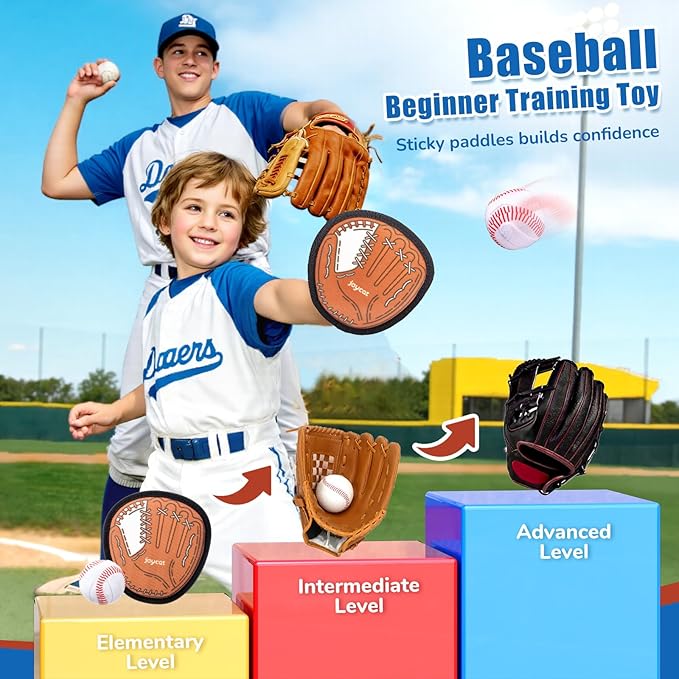 JoyCat Toss and Catch Ball Game for Kids,4 Paddles Outdoor Toys for Family Camping, Beach & Yard Game,Toddler Baseball Glove&Sticky Ball Set, Sports Birthday Gifts for Boys Girls Age 3-12