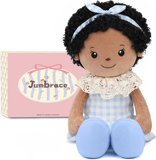Soft Baby Doll Toys 16inch, Baby Rag Doll for One Year Old Girl Birthday Gift,Plush Toys for Toddler Kids Infants (Black)