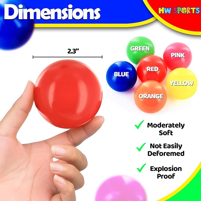 MW SPORTS Ball Pit Balls for Kids and Toddlers, Plastic Crush Proof, Phthalate & BPA Free, in Reusable Mesh Storage Bag, Assorted Colors (100 Balls)