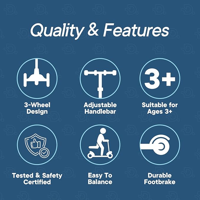 Dribbl 3-Wheel Kids Scooter - Lean-to-Steer Technology, Adjustable Height Handlebar, Wide Anti-Slip Deck, Scooter for Boys & Girls Ages 3+, Child Safety Approved, Support Riders Up to 165 lbs, Blue