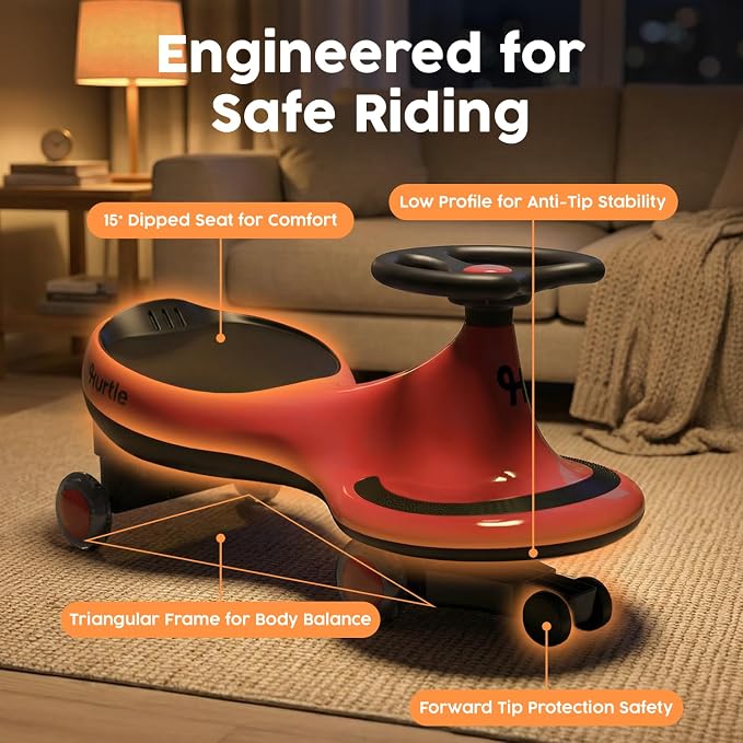Hurtle Swing Ride On Car, Wiggle Car Toy for Kids, No Pedals, Batteries or Gears, Safe Toddler Ride On Toy with Twist & Go Motion, for Indoor & Outdoor Use, Suitable for Kids Above 2 Years, Red
