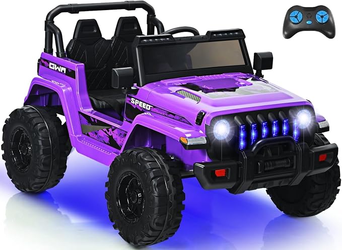 INFANS Kids Ride on Car Truck with 2.4G Remote Control, 12V Battery Powered Electric Cars for Kids w/3 Speeds, Battery Display, LED Lights, Safety Belt, Music & Horn, Bluetooth/FM/USB (Purple)