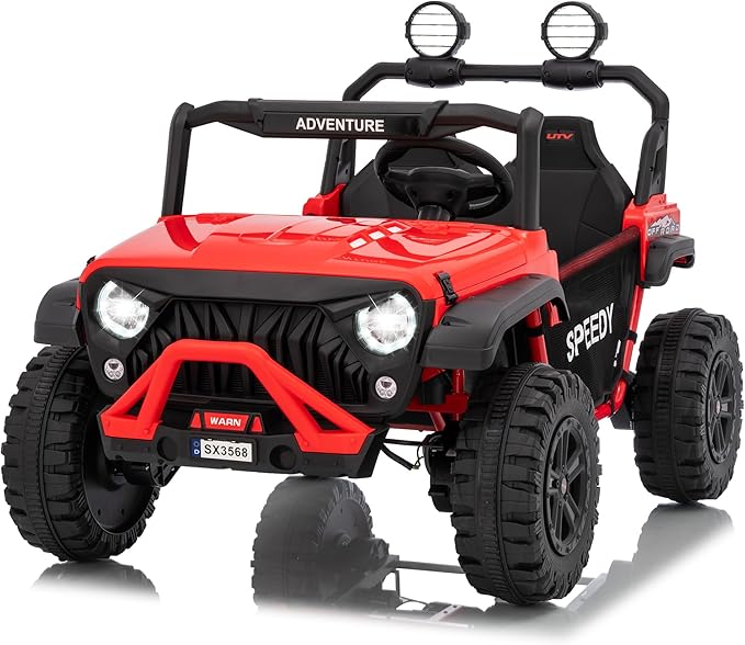 Powerful 24V Ride on Car for Kids, Ride on Truck with Remote Control - 4WD Electric Car, 2 Seater UTV, Spring Suspension, Front & Behind LED Lights, Dual Storage, 3 Speeds, Music,