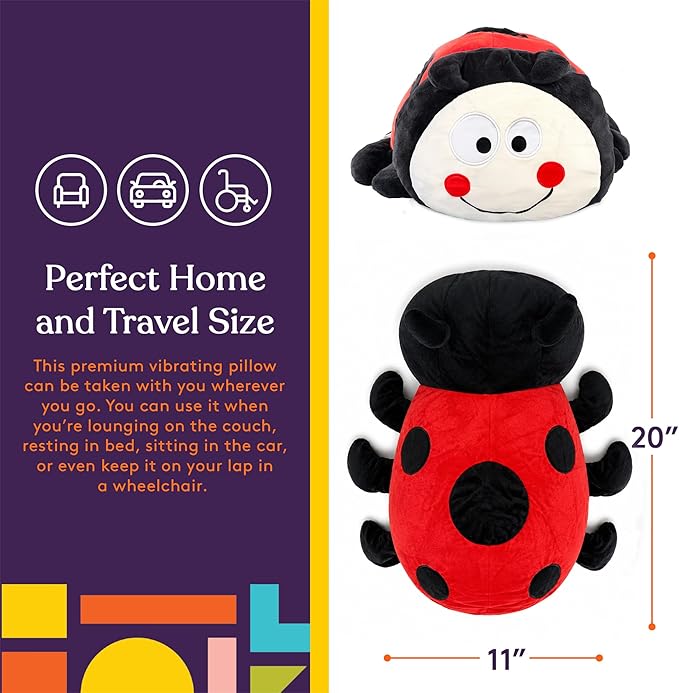 Special Supplies Ladybug Sensory Vibrating Pillow, Pressure Activated for Kids and Adults, Plush Minky Soft with Textured Therapy Stimulation Bumps