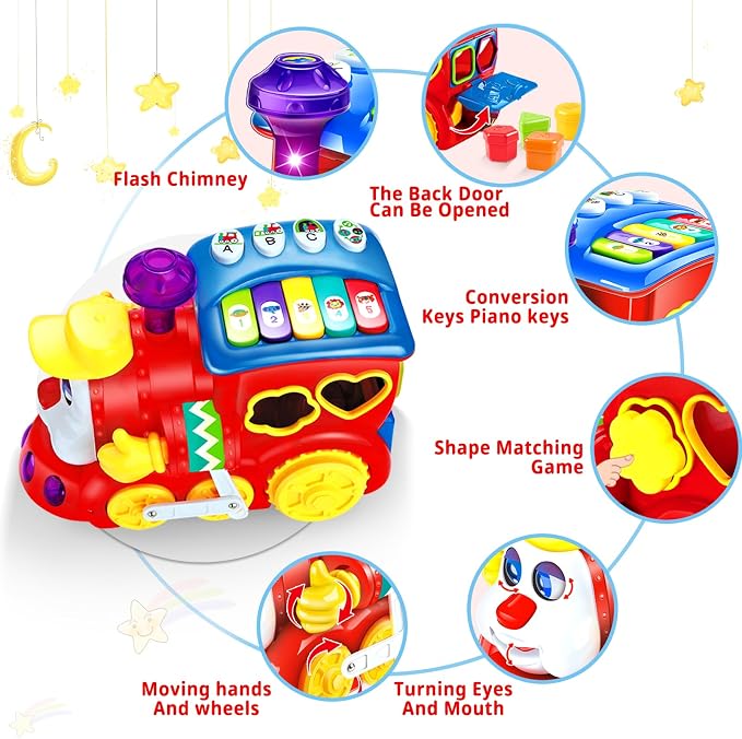 Baby Toys for 2 Year Old Boy Girl Gift Musical Train Baby Toys 18-24 Months,Early Educational Learning Montessori Kids Toys with Blocks/Light Toddler Christmas Birthday Gifts for 2 3 Year Old